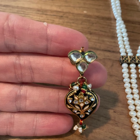 India enamel and pearl necklace and earrings.  From India. Never worn. - Picture 7 of 14